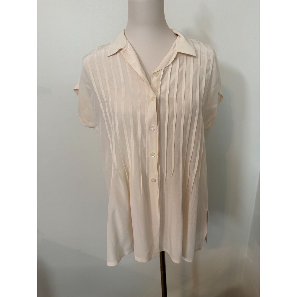 Jones New York 100% Silk Pintuck Button Front Blouse Ivory Cream Size 6